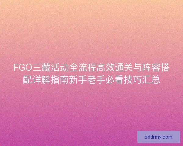 FGO三藏活动全流程高效通关与阵容搭配详解指南新手老手必看技巧汇总
